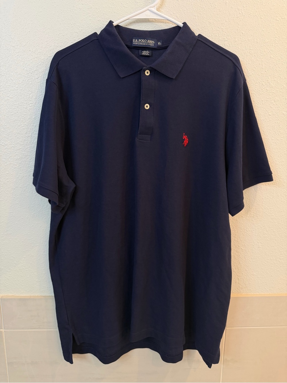 U.S. Polo Assn. Navy Polo with Red Embroidered Pony Logo - Performance Pique
